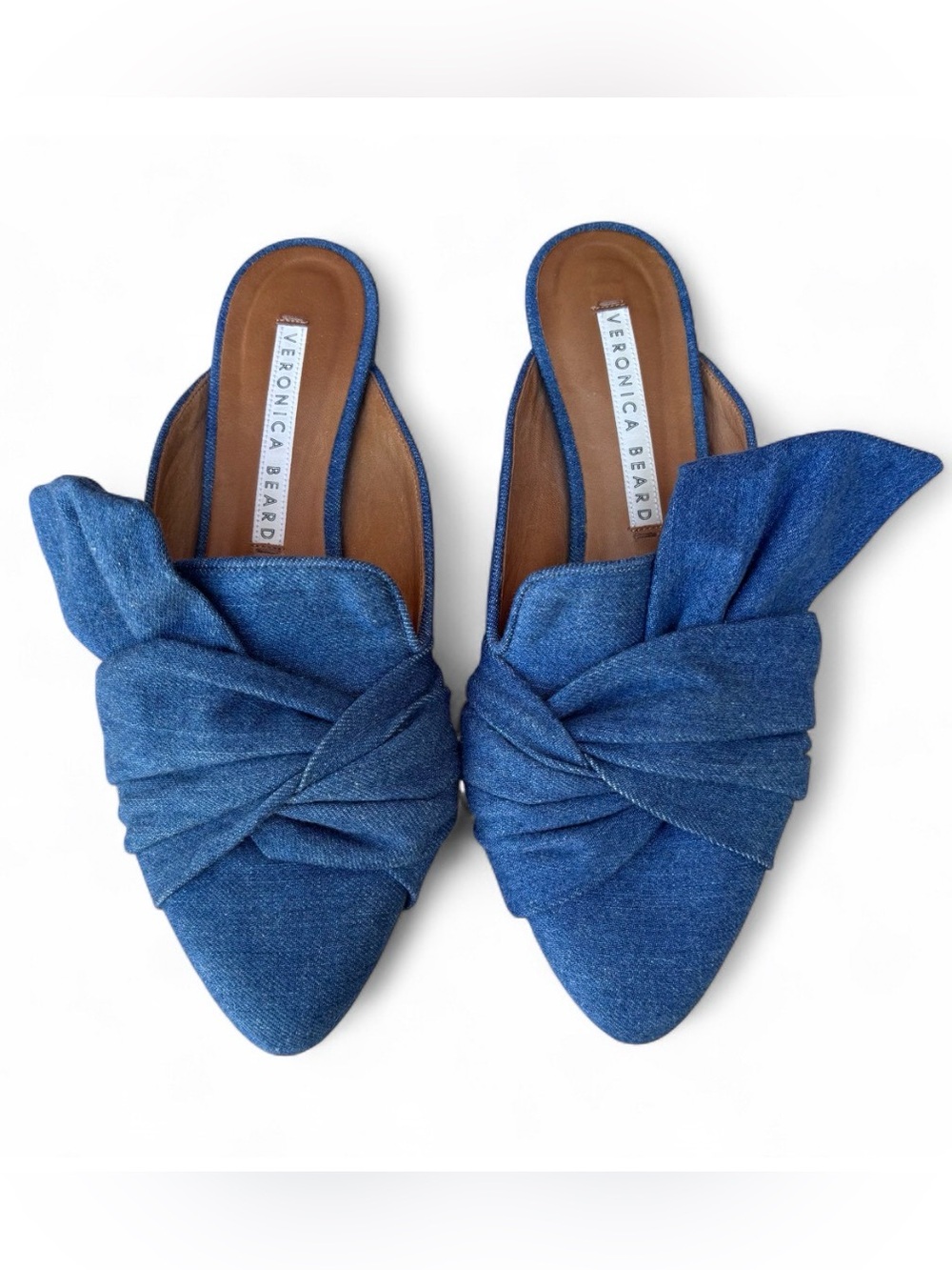 Veronica Beard Chambray Denim Knot Mules Women’s Slip-On Shoes Size 38/ 7.5